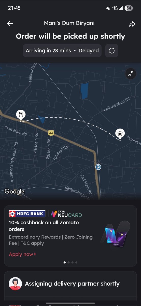 karthicks137's tweet photo. After almost 1 hour 15 mins still no delivery partner assigned and when checked with restaurant they confirmed order is ready but still no delivery partner assigned. Poor service by @zomato @zomatocare @Zomato_delivery https://t.co/WoTyq8w5iU