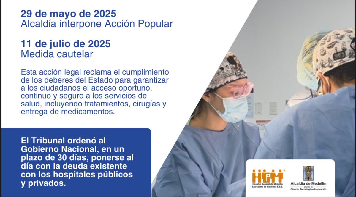 Fico Gutiérrez (@ficogutierrez) on Twitter photo Evitamos la crisis en la prestación de servicios especializados en el Hospital General de Medellín.
Al hospital se le adeudan $245 mil millones.
Desde la <a href="/AlcaldiadeMed/">Alcaldía de Medellín</a> le hemos inyectado ya casi $150 mil millones desde que llegamos a la Alcaldía a hoy.
Savia Salud Evitamos la crisis en la prestación de servicios especializados en el Hospital General de Medellín.
Al hospital se le adeudan $245 mil millones.
Desde la <a href="/AlcaldiadeMed/">Alcaldía de Medellín</a> le hemos inyectado ya casi $150 mil millones desde que llegamos a la Alcaldía a hoy.
Savia Salud