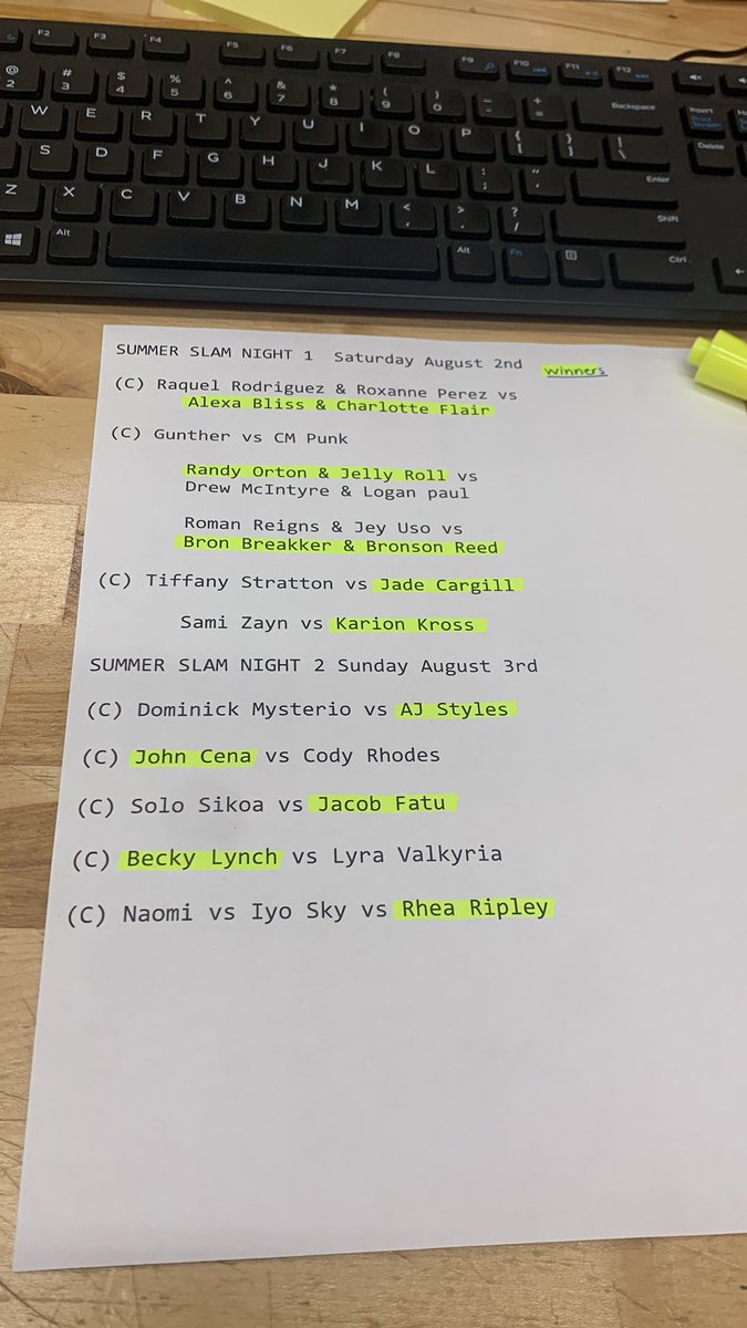 _CrashOutJay's tweet image. Leaked winners for Night 1 and Night 2 of summer slam