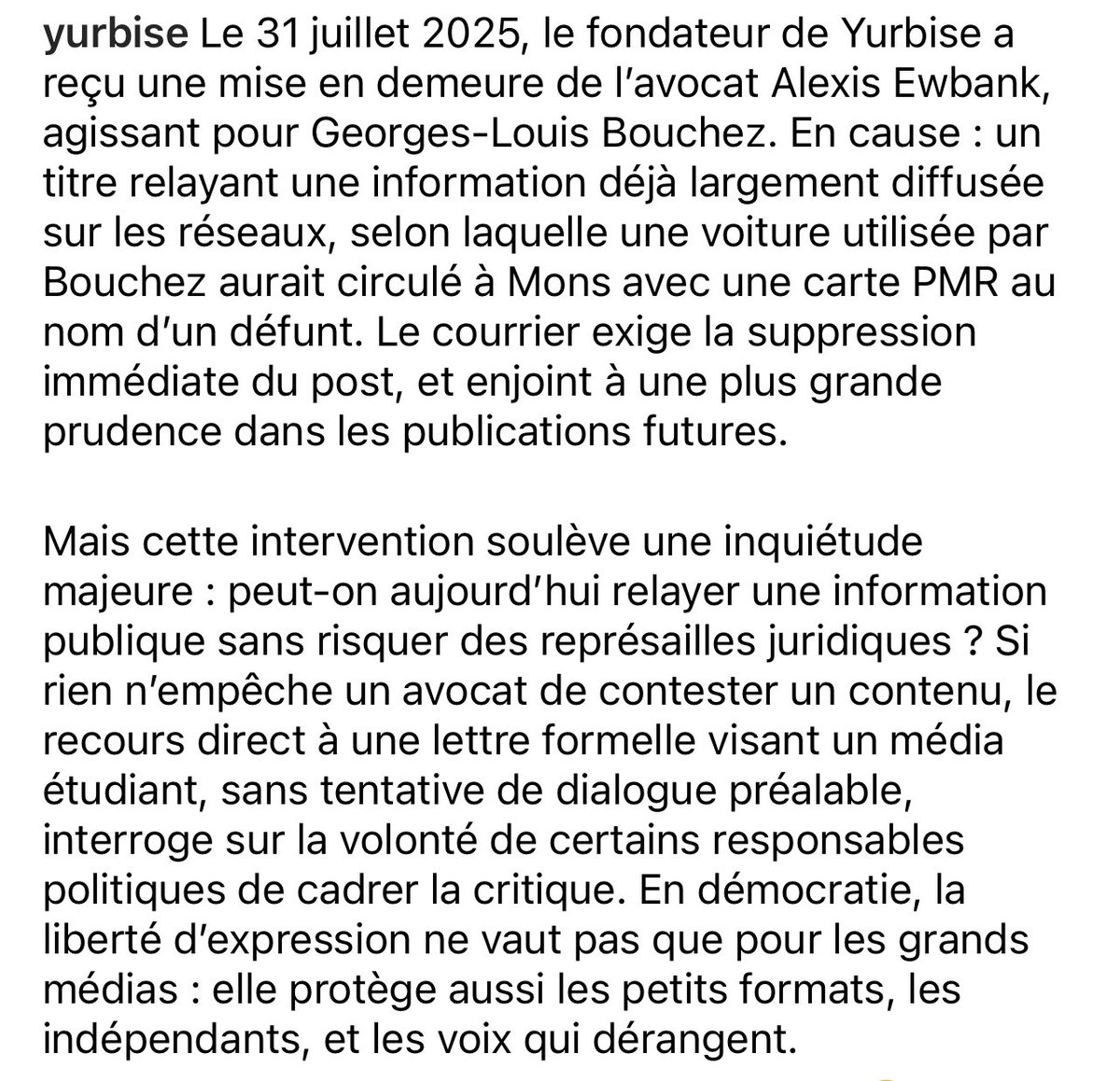 #yurbise qui fait l’objet de pression d’un avocat pour avoir simplement relayé des informations publiées par la presse…

On est à l’aise au MR avec ces intimidations?

#effetstreisand #streisandeffect #procedurebaillon