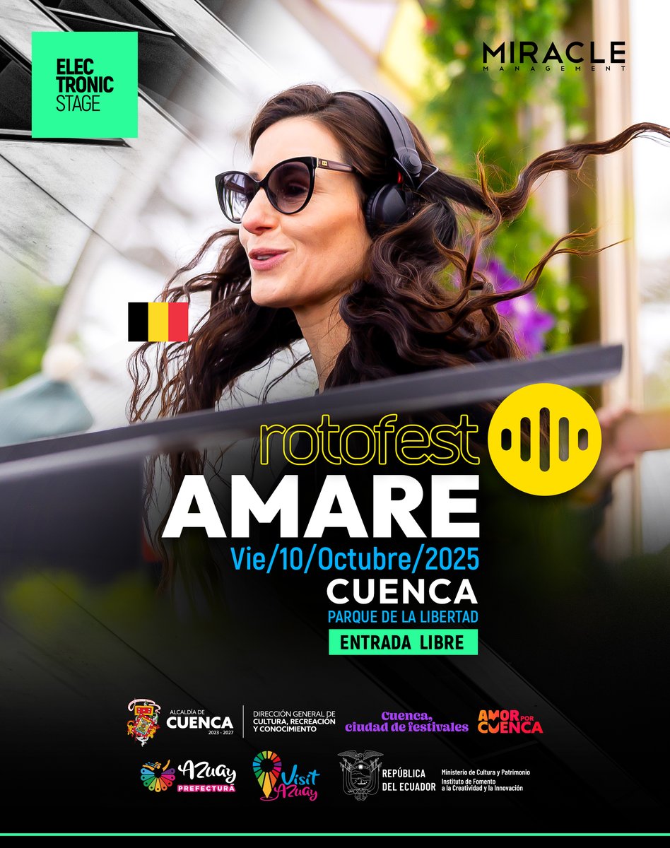 🎧 AMARE 🇧🇪
De los escenarios de Burning Man y Tomorrowland Winter directo a Rotofest 2025.
Segunda invitada internacional del Electronic Stage Cuenca.
🔗 linktr.ee/amaretechno
Viernes 10 de octubre | Parque de la Libertad – Cuenca
🎟 Entrada libre
#Rotofest #Cuenca