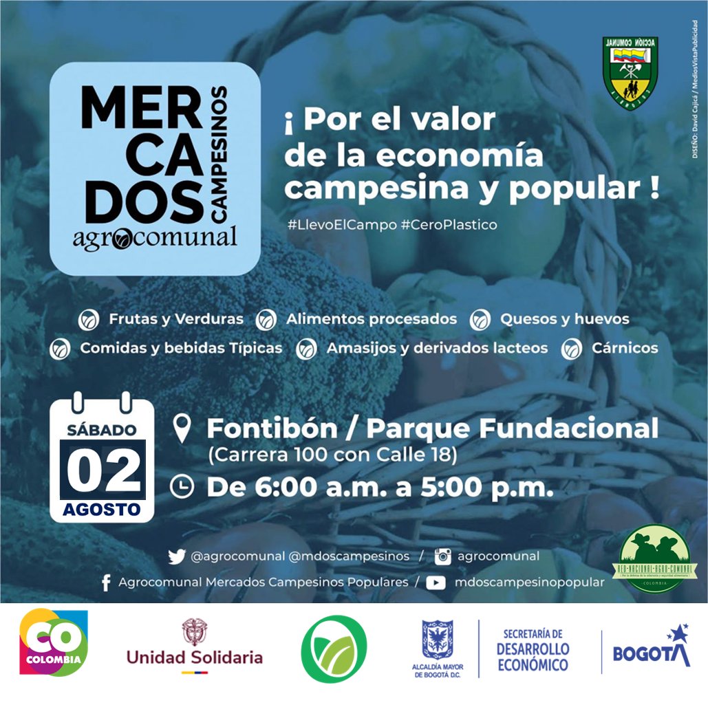 mdoscampesinos's tweet photo. En el mes de los vientos...  

Acompañamos a los productores al mercado campesino... 

Unidos en defensa de la economía campesina       

Sábado 02 de agosto  
Fontibón -Parque Fundacional
Kennedy - Floralia           

#QuienLoSiembraQuienLoVende #ElDeVerdad #LlevoElCampo https://t.co/2c5Wr0NQIz