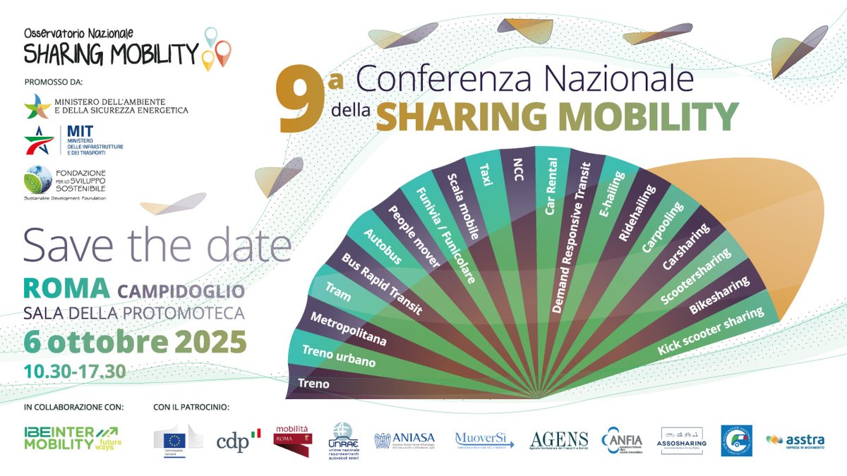 susdefItalia's tweet image. È online il programma della 9ª Conferenza Nazionale sulla #SharingMobility!
📅 6 ottobre, Campidoglio – Roma
🎤 Plenaria, workshop, networking
🔗 Scopri il programma e iscriviti: fondazionesvilupposostenibile.org/nuove-rotte-da…