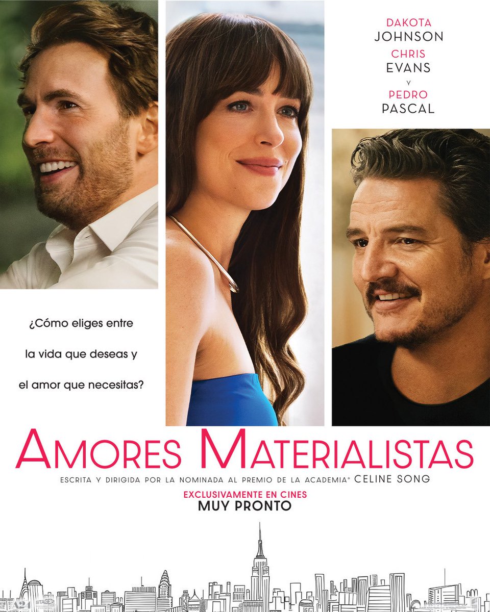 Estrenos de fin de semana: 
En cines: La película "Amores Materialistas" es una comedia romántica.
La historia sigue a Lucy, una exitosa casamentera neoyorquina interpretada por Dakota Johnson, que se encuentra dividida entre su exnovio, interpretado por Chris Evans, y un