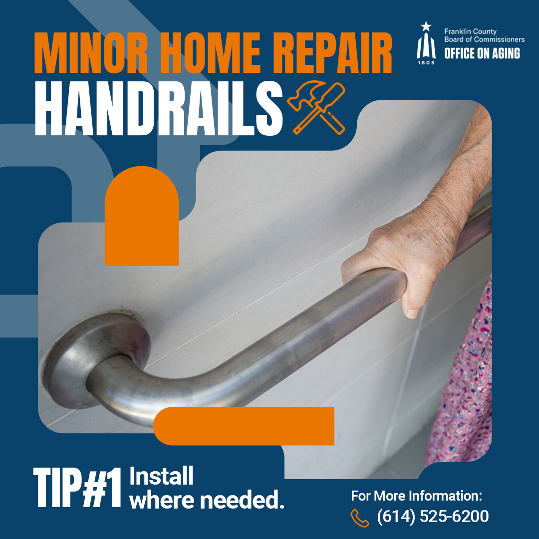 Home safety starts with small steps! 🏡

Tip #1: Add handrails along stairs + in bathrooms.

Franklin County seniors 60+ may qualify for free installs through FCOA’s Minor Home Repair program. Call 614-525-6200 today!