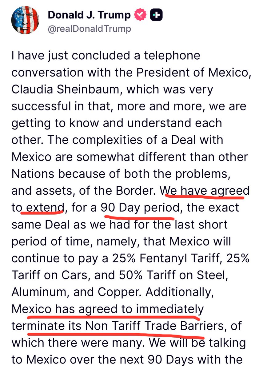 MarcNixon24's tweet image. BREAKING: Trump got Mexico to drop non-tariff trade barriers and cough up 25%–50% tariffs on everything from cars to copper…

Meanwhile, Mark Carney picking fights with the U.S. and offers Canadians a discounted Bridge. 

Strong men make deals.
Weak men make speeches.