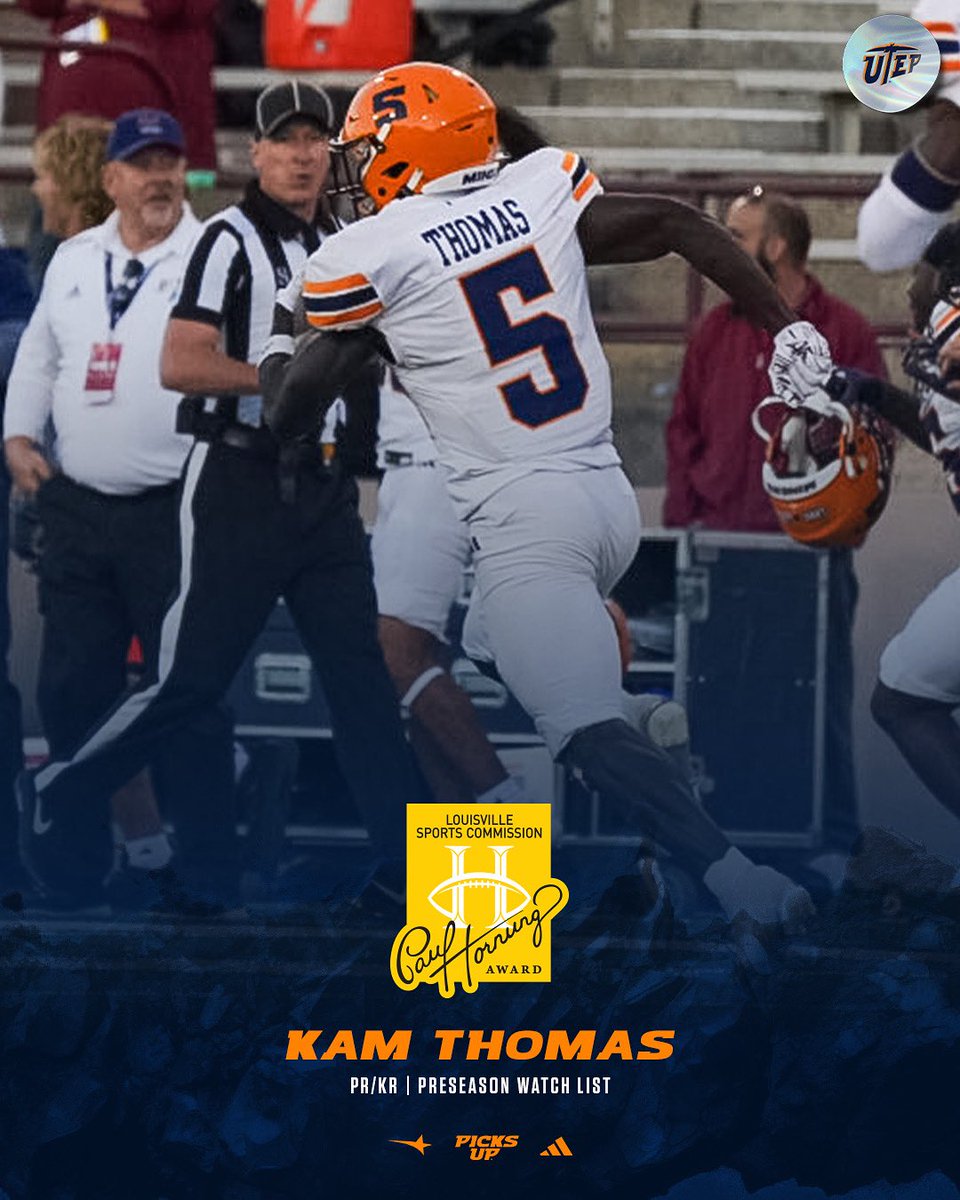 UTEP Football (@utepfb) on Twitter photo Congratulations to <a href="/kam__5/">Kam(eron) Thomas ๐</a>, who was named to the <a href="/hornungaward/">Paul Hornung Award</a> watch list ๐
#PicksUp | #WinTheWest Congratulations to <a href="/kam__5/">Kam(eron) Thomas ๐</a>, who was named to the <a href="/hornungaward/">Paul Hornung Award</a> watch list ๐
#PicksUp | #WinTheWest