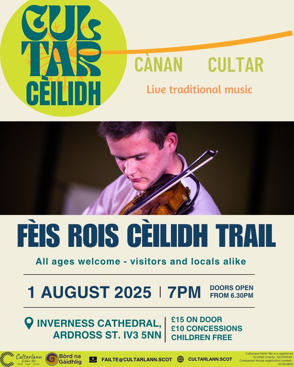 A-màireach! Tomorrow! Who's coming along to Inverness Cathedral for a night of music from Fèis Rois Cèilidh Trail?! 🎻

You can buy tickets at the door or online (+ a small booking fee): eventbrite.co.uk/e/cultar-ceili…