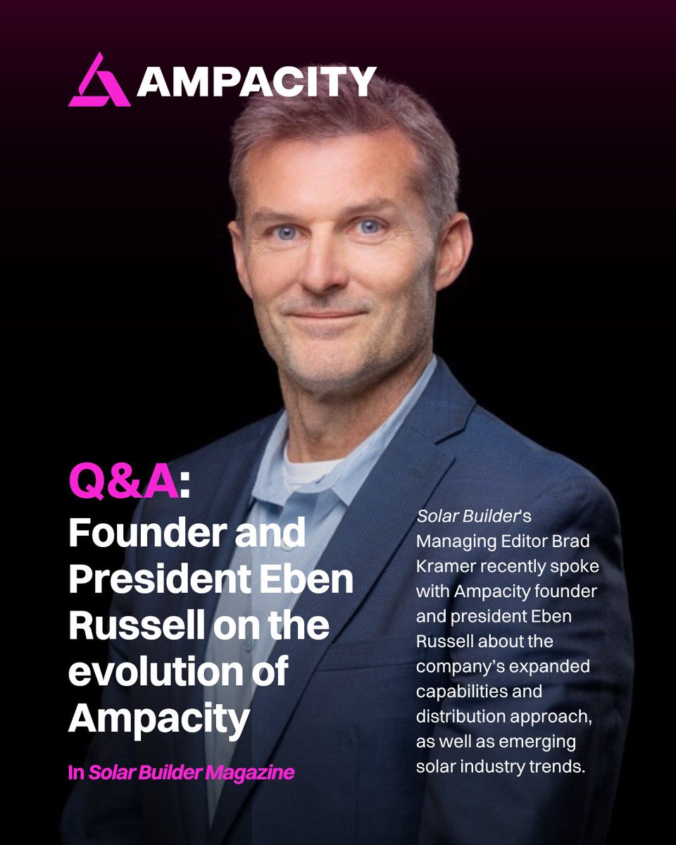 Solar Builder's Managing Editor Brad Kramer recently spoke with Ampacity founder and president Eben Russell about the company’s expanded capabilities and distribution approach, as well as emerging solar industry trends. Check out the interview here:

solarbuildermag.com/projects/ampac…
