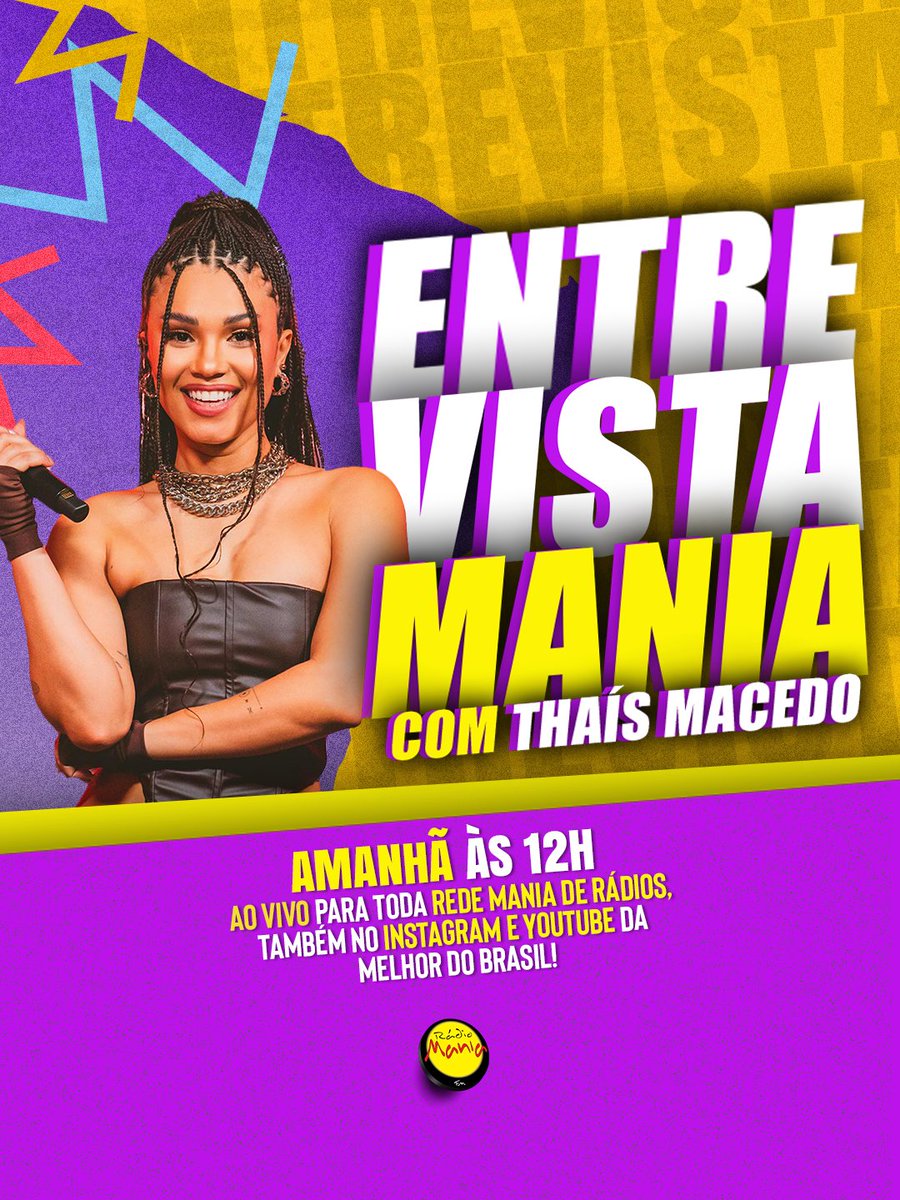 #EntrevistaMania 

🎙️Não percam! <a href="/thaismacedoofi/">Thaís Macedo</a>  ao vivo na Rádio Mania Brasil falando sobre sua nova fase na carreira, projetos e vida. Dia 05 de agosto, às 12h, no YouTube, Instagram e em toda Rede Mania de Rádios. 

 #ThaísMacedo #RádioMania #AoVivo #EntrevistaMania