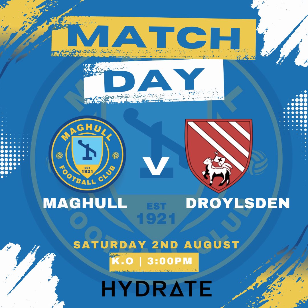 🔵⚪️『Bring that noise again, we go again at home for the second game of the season』🔵⚪️

📅 | Saturday 2nd August
⏰ | 3:00pm KO
🆚 | <a href="/Droylsden_FC/">Droylsden FC</a> 
🏟️ | DT Hughes Community Stadium 
🎟️ | £5 adult, £3 Concessions 
🍻 | Bar Open
🍴 | Hot &amp; Cold Food Available