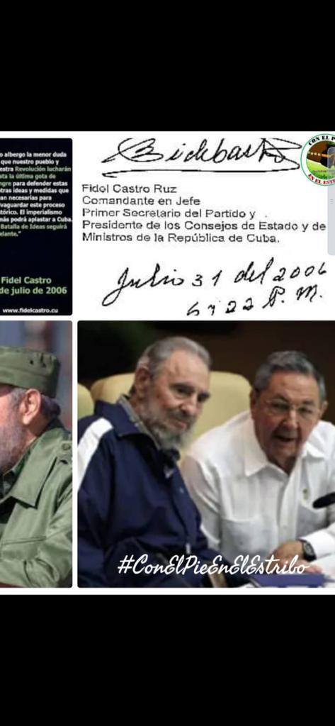 El 31 de julio de 2006, #FidelPorSiempre daba a conocer al #PuebloDeCuba su histórica proclama en la que explicaba que por problemas de salud transfería sus funciones a #RaúlCastro. #CubaViveEnSuHistoria