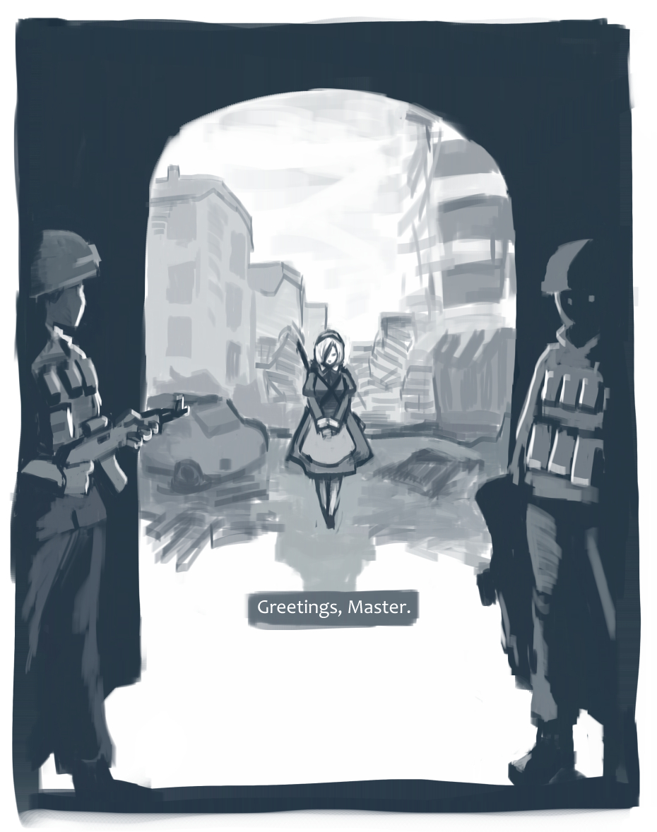 stas5366's tweet image. [OC] Short Slice of Life Story about a COMBAT MAID. "I asked my Colonel for reinforcements, and he sent me a maid?" [1/9]