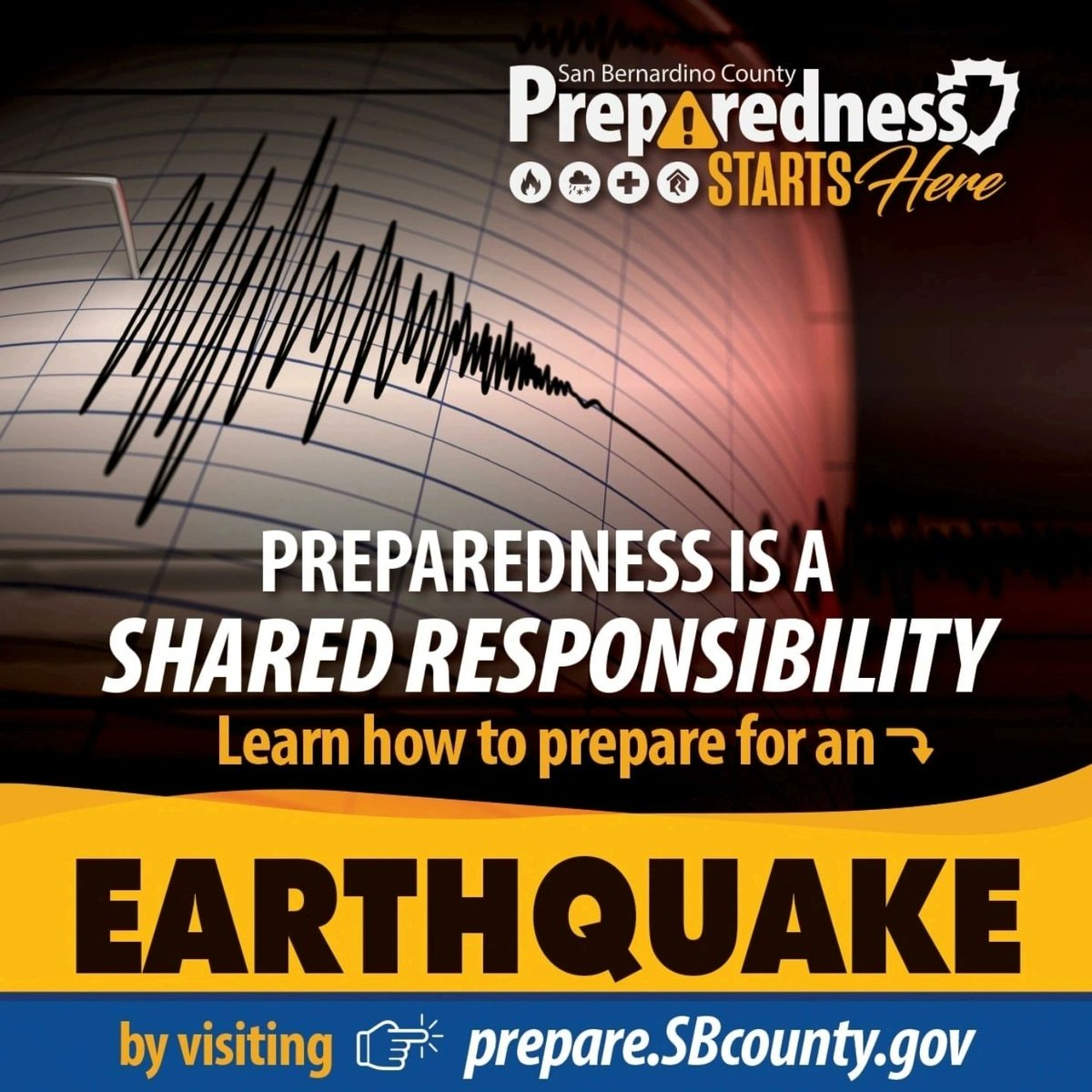 Did you just feel the earthquake? Are you ready for the next one? Learn how to stay safe before, during and after an earthquake by visiting prepare.sbcounty.gov. 🌎 

#earthquake #earthquakepreparedness #safetytips #earthquakesafety #beprepared #disasterpreparedness