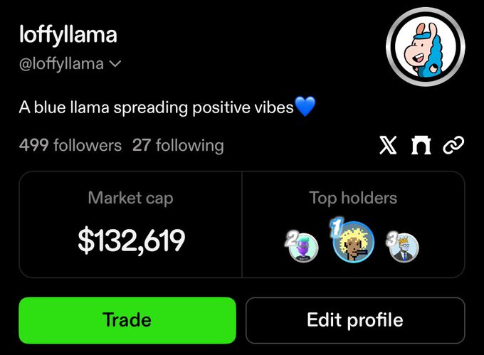Loffyllama 프로필, $132,619 시가총액과 주요 홀더들 표시