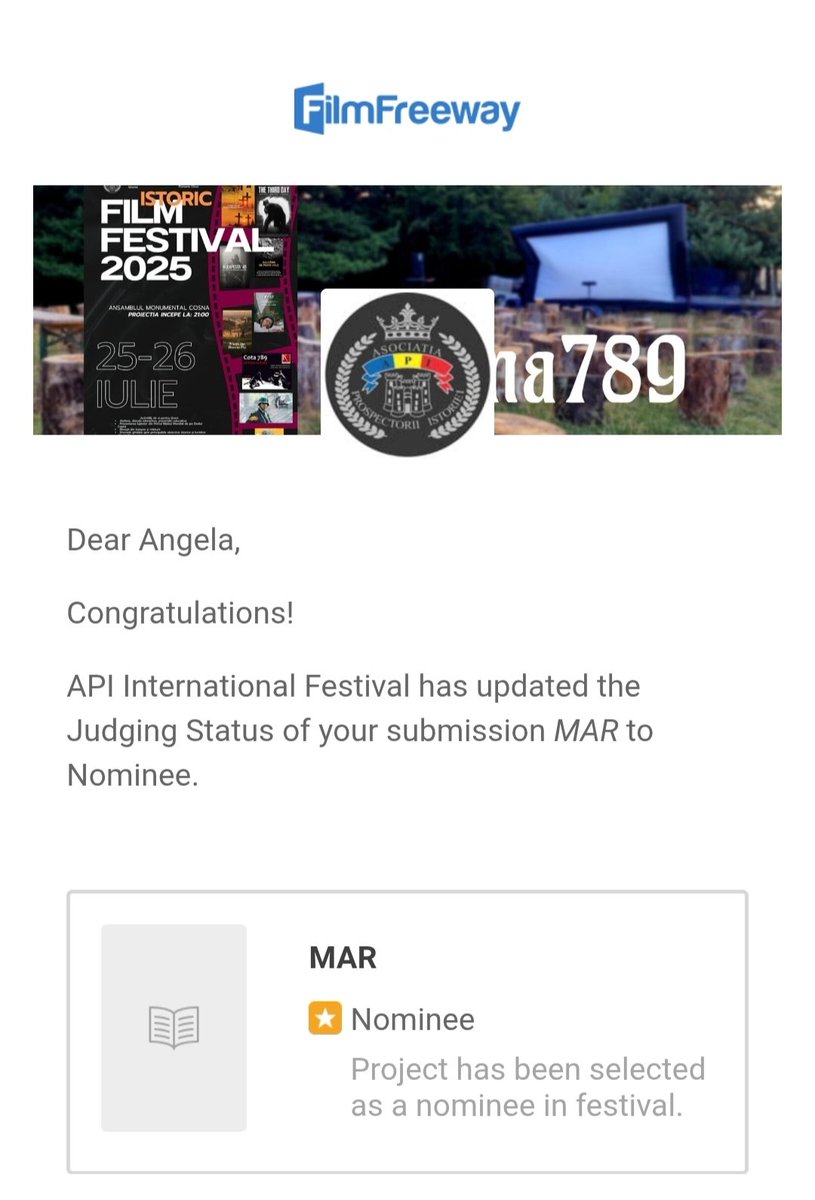 Angela_Doval's tweet image. 📝✨ Thrilled to share that my short film scripts “MAR” and “I Never Learned to Swim” have been nominated at the API International Film Festival (Romania)!
#ShortScript #Screenwriting #Nominee #APIFestival #MAR #INeverLearnedToSwim #Storytelling #WomenInFilm