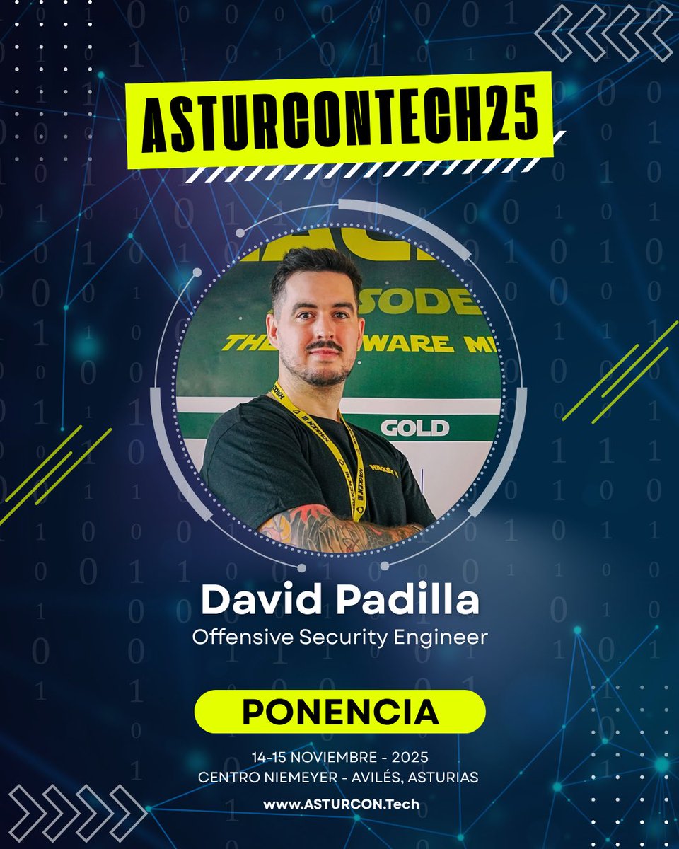 πππππΏππ’π‘.ππ²π°π΅ (@asturcontech) on Twitter photo Cerramos los anuncios de ponentes de esta semana para
#AsturCONTech25 con Davidπ
π¨π»βπ» <a href="/ciberpadi/">David Padilla</a>
David Padilla, miembro fundador de del congreso de ciberseguridad <a href="/Hack_en_/">Hack-Γ©n</a> , x3 Cybersecurity Master Degree | x8 CVE | MBA | OSCP | CRTO | BSCP | PNPT | eWPT | eCPPTv2 | eJPT | Cerramos los anuncios de ponentes de esta semana para
#AsturCONTech25 con Davidπ
π¨π»βπ» <a href="/ciberpadi/">David Padilla</a>
David Padilla, miembro fundador de del congreso de ciberseguridad <a href="/Hack_en_/">Hack-Γ©n</a> , x3 Cybersecurity Master Degree | x8 CVE | MBA | OSCP | CRTO | BSCP | PNPT | eWPT | eCPPTv2 | eJPT |