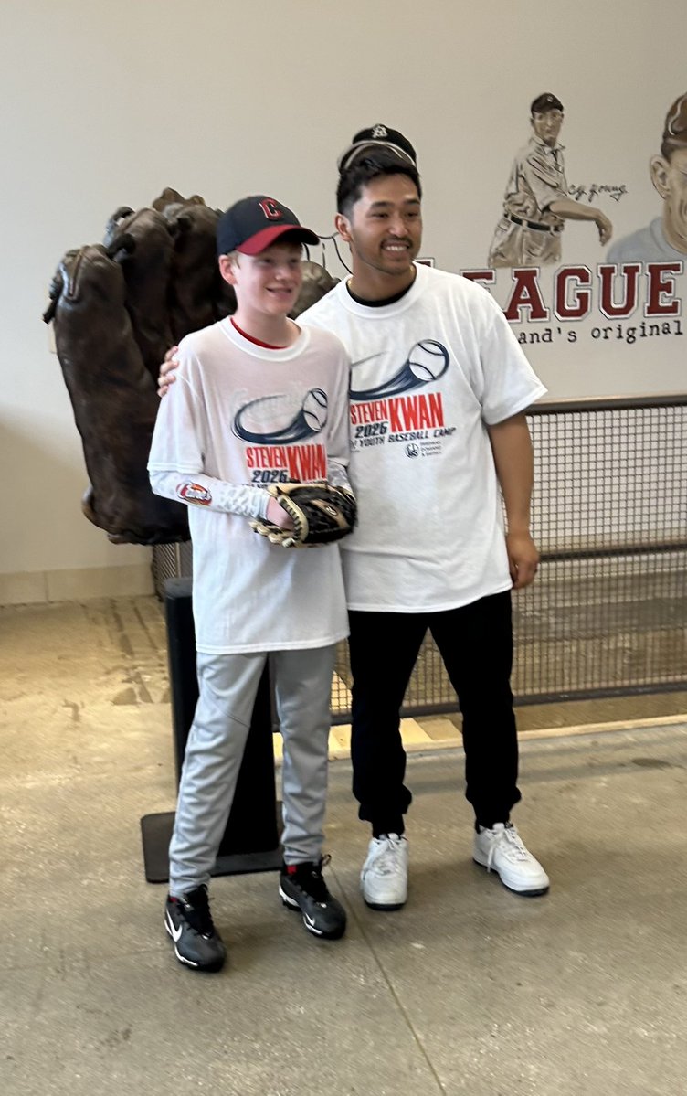Steven Kwan had a baseball camp today. We bought Liam a ticket for Christmas. He’s been looking forward to it for months. It poured and we couldn’t play, so Kwan met w/each camper and took individual photos on maybe the most stressful day of his career. It meant a lot to the kids