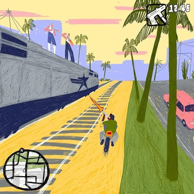pedestrian's tweet photo. GTA San Andreas artworks by Fatih Öztürk https://t.co/3MjUwNOmay