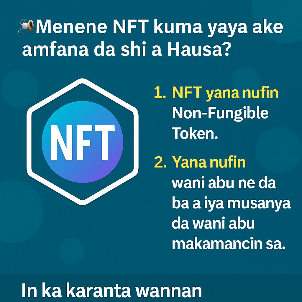 OxAdamu's tweet image. 🧵 Menene NFT? Kuma me yasa duniya ke magana akansa?
Zan sauƙaƙa muku komai a Hausa. Idan kana so ka mallaki fasaha ta hanyar intanet, ka karanta wannan 👇🏽
#NFTsInHausa #CryptoNigeria #NFTThread