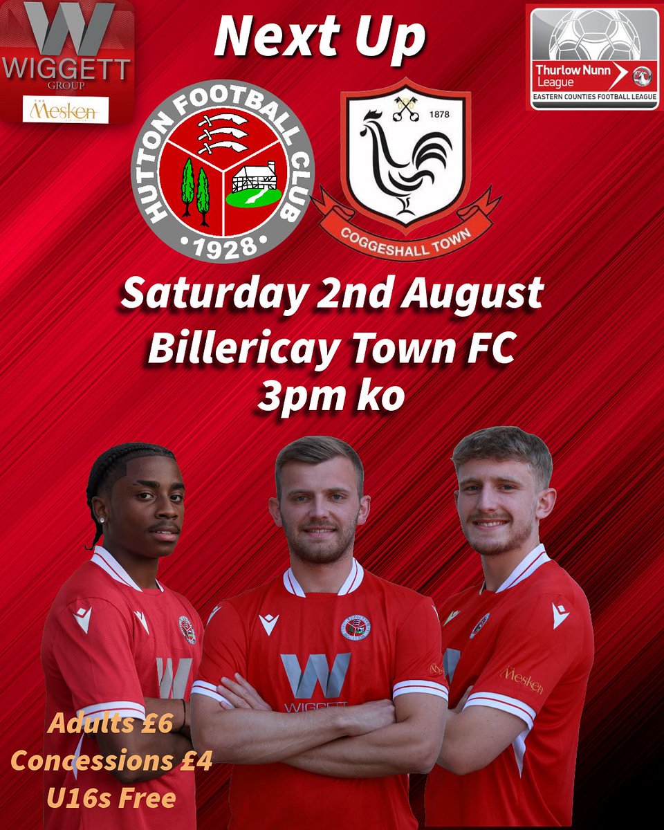This Saturday we are back at <a href="/BTFC/">Billericay Town FC</a> in a league game against <a href="/CoggeshallTown/">Coggeshall Town Football Club</a> 🔴⚪️ #upthetons