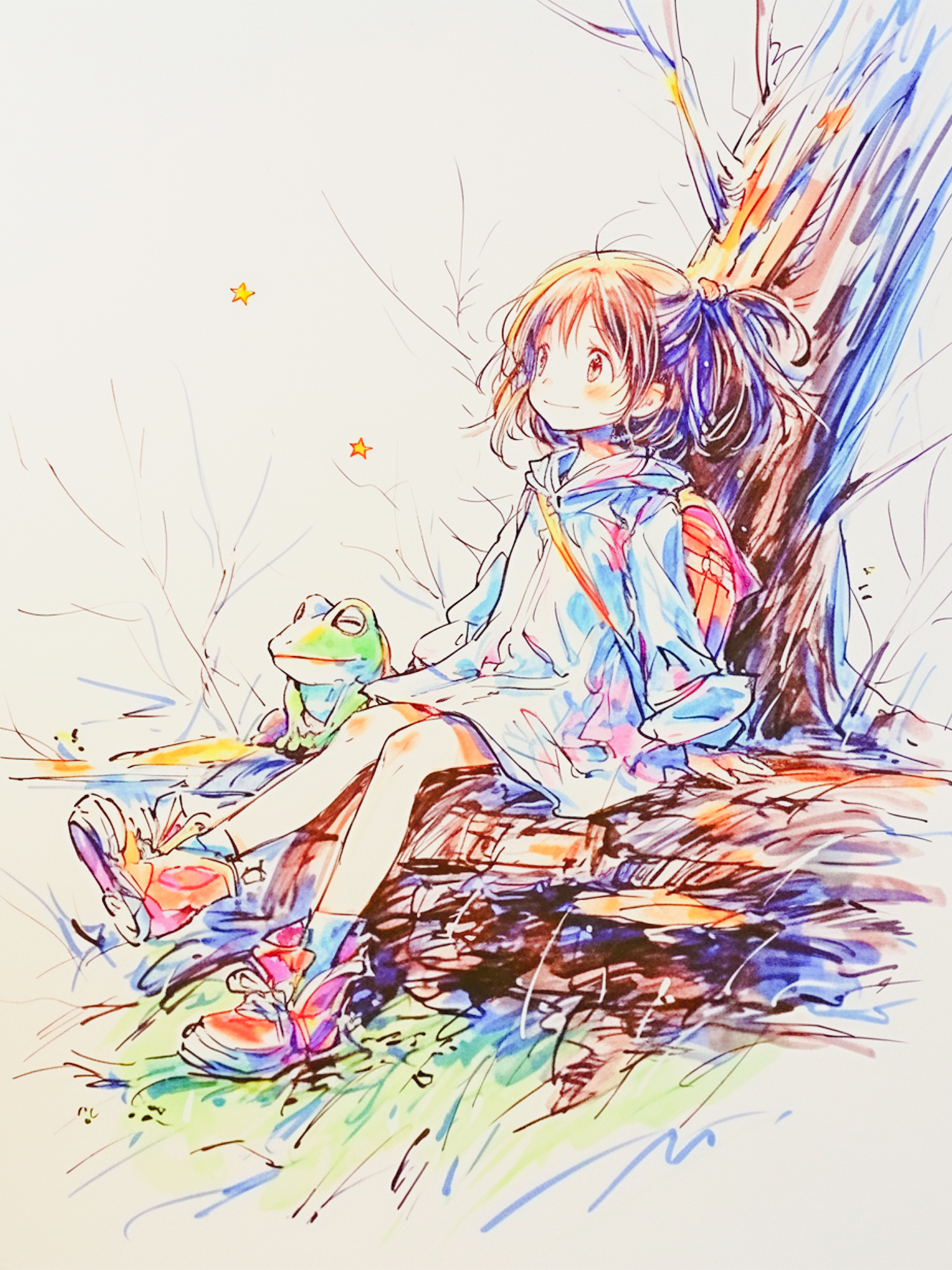 「oh my little girl」鉛筆画 色鉛筆画『桜が散る前に…』F4号サイズ 私は、さくらを題材にした