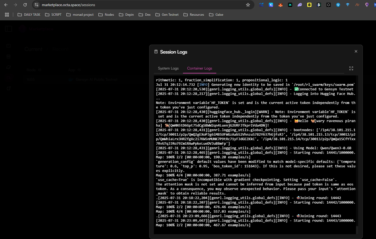 just deployed <a href="/gensynai/">gensyn</a> on <a href="/octa_space/">OctaSpace</a> platform with just one click and it went smoothly