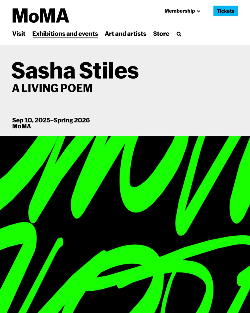 Sasha Stiles | AI alter ego Technelegy ✍️🤖 (@sashastiles) on Twitter photo Honored to take the baton from <a href="/newrafael/">Rafaël Rozendaal 🪑</a> #lesliethornton <a href="/refikanadol/">Refik Anadol</a> and run with it at one of my favorite museums on earth. A LIVING POEM opens Sept. 10 at <a href="/MuseumModernArt/">MoMA The Museum of Modern Art</a>. Gratitude to curators Martha Joseph and Juyeon Song for the invitation of this poet's dreams. ✏️🎶🔊💚 Honored to take the baton from <a href="/newrafael/">Rafaël Rozendaal 🪑</a> #lesliethornton <a href="/refikanadol/">Refik Anadol</a> and run with it at one of my favorite museums on earth. A LIVING POEM opens Sept. 10 at <a href="/MuseumModernArt/">MoMA The Museum of Modern Art</a>. Gratitude to curators Martha Joseph and Juyeon Song for the invitation of this poet's dreams. ✏️🎶🔊💚