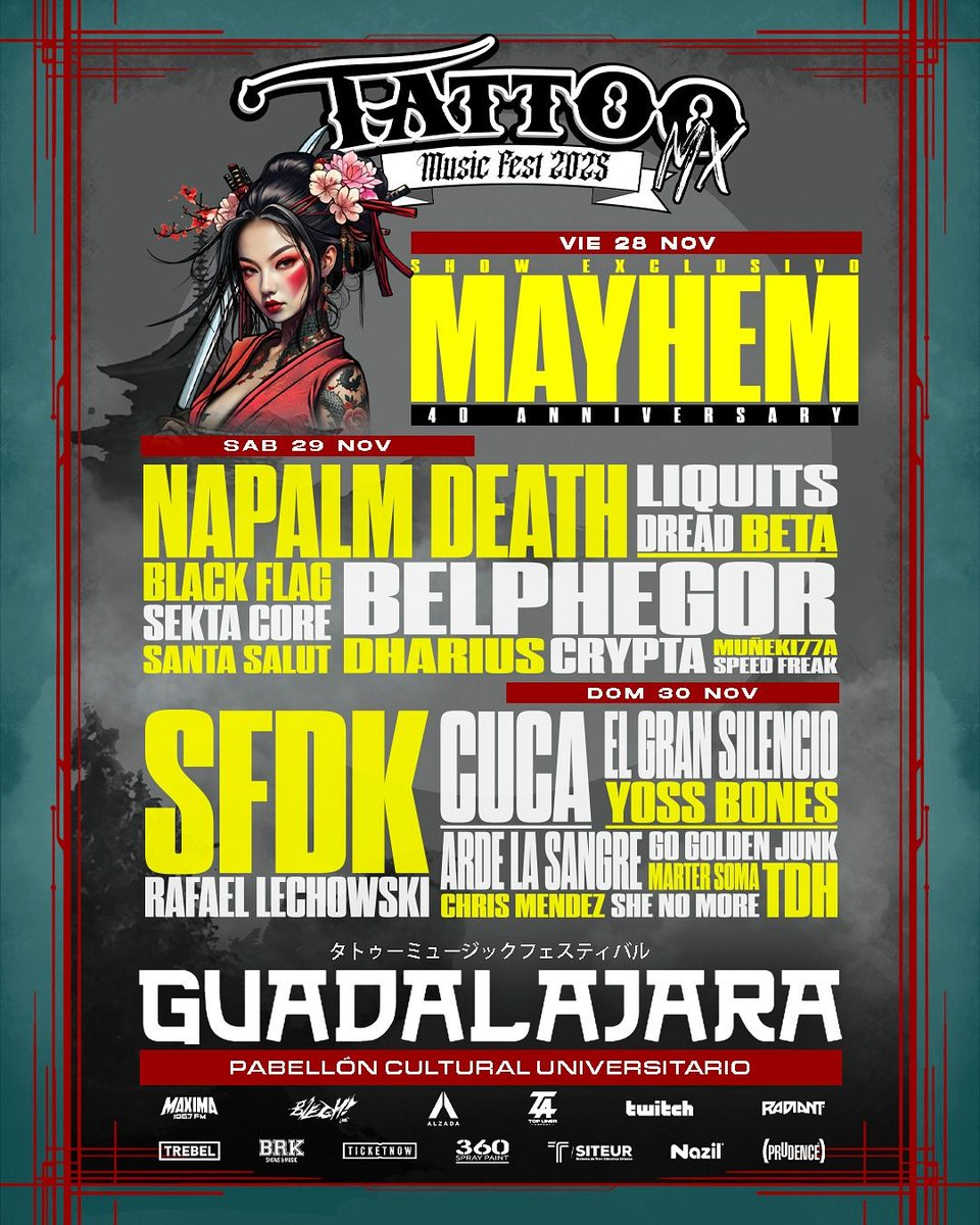 🔥¡Otro bombazo metalero en el Tatto Music Fest 2025! 🔥

El pabellón cultural universitario de Guadalajara recibirá a <a href="/mayhemnorway/">The True Mayhem</a> , sumándose a #Crypta #Belphegor y #NapalmDeath 

#Metalópolis #festivales ⚡️⚡️