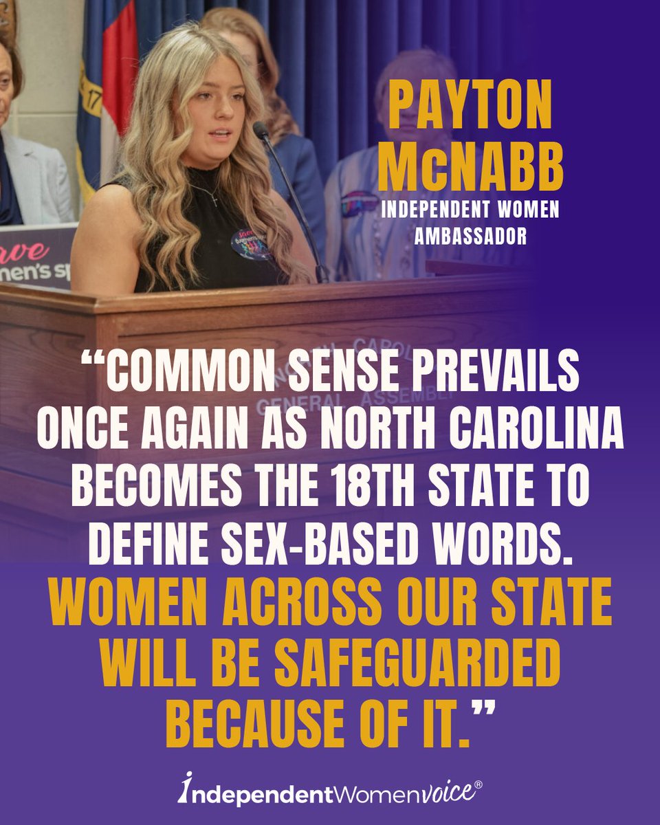 Independent Women's Voice (@iwv) on Twitter photo Common sense prevails! 🏆 North Carolina’s legislature has enacted HB 805 into law—defining sex-based terms & helping to protect single-sex spaces.
<a href="/paytonmcnabb_/">Payton McNabb</a> is celebrating this victory for women & girls. Common sense prevails! 🏆 North Carolina’s legislature has enacted HB 805 into law—defining sex-based terms & helping to protect single-sex spaces.
<a href="/paytonmcnabb_/">Payton McNabb</a> is celebrating this victory for women & girls.