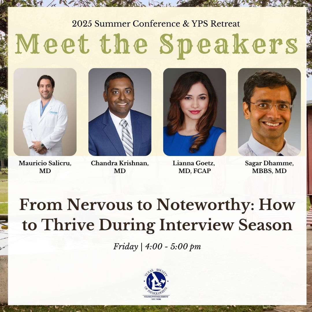 TexPathol's tweet image. Are you ready for the #YPSRetreat2025? We sure are! Meet the speakers for Friday&apos;s sessions. 
There&apos;s still time to register if you haven&apos;t yet - texpath.org/summer-retreat

#TexPath #PathX #PathTwitter