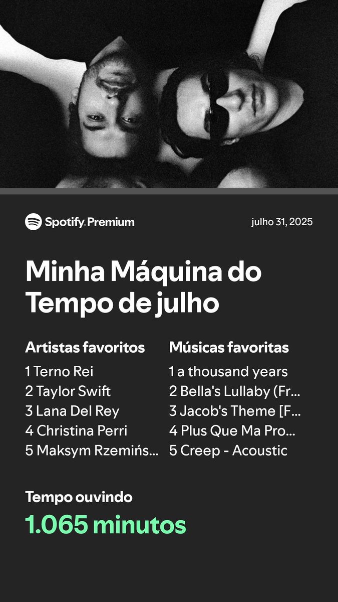 mhellenr's tweet image. Minha Máquina do Tempo de julho
 open.spotify.com/listeningstats…