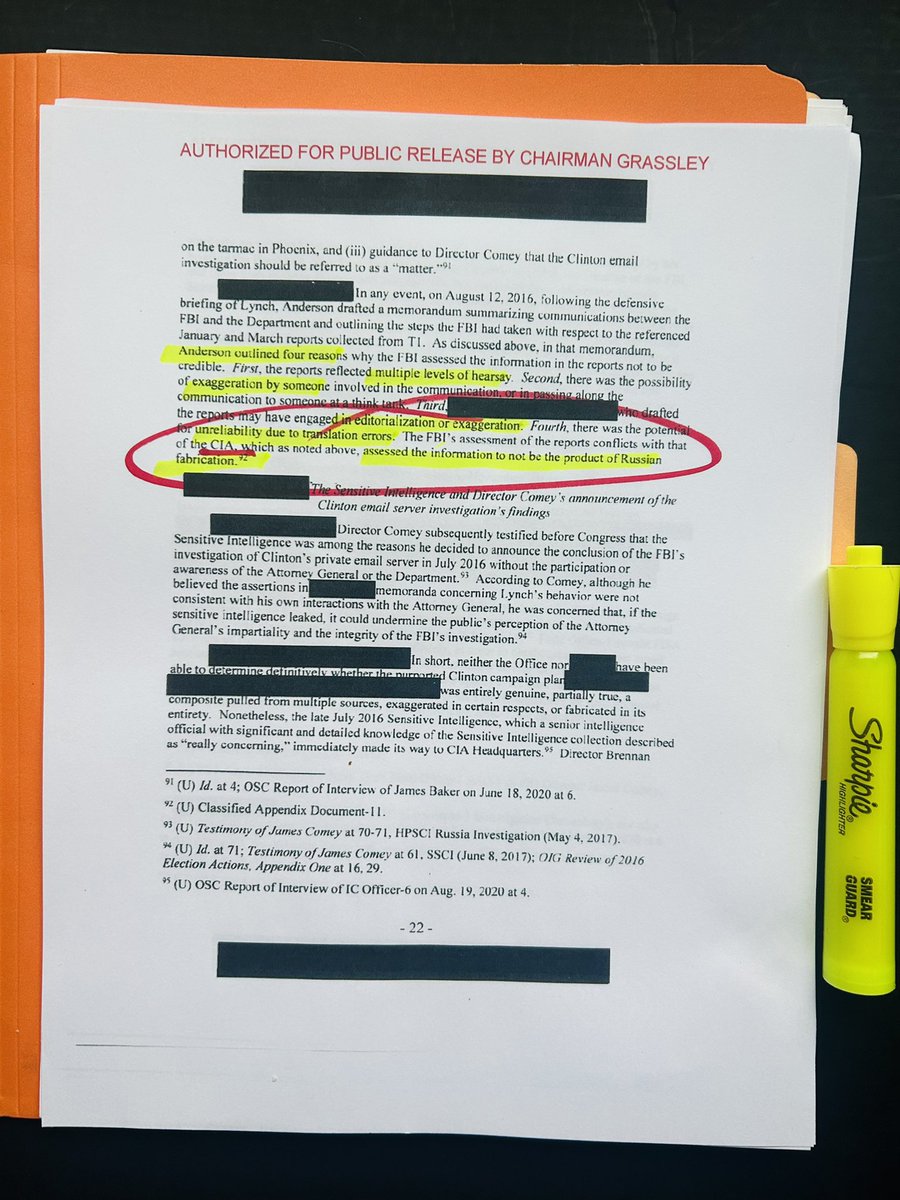 Page 22 FBI Double-Standard Clinton Intelligence vs. Steele Dossier

Note: if there had been no change in <a href="/FBI/">FBI</a> leadership <a href="/FBIDirectorKash/">FBI Director Kash Patel</a> these records would still be buried

August 2016, FBI outlined 4 reasons to discredit intelligence about Clinton plan to smear candidate