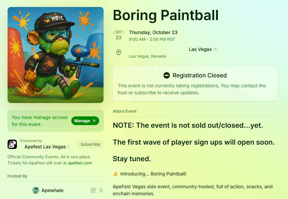 PSA: The Boring Paintball event is not sold out/closed...yet.

The first wave of player sign ups will open soon.

Stay tuned. Plan accordingly. PEW PEW