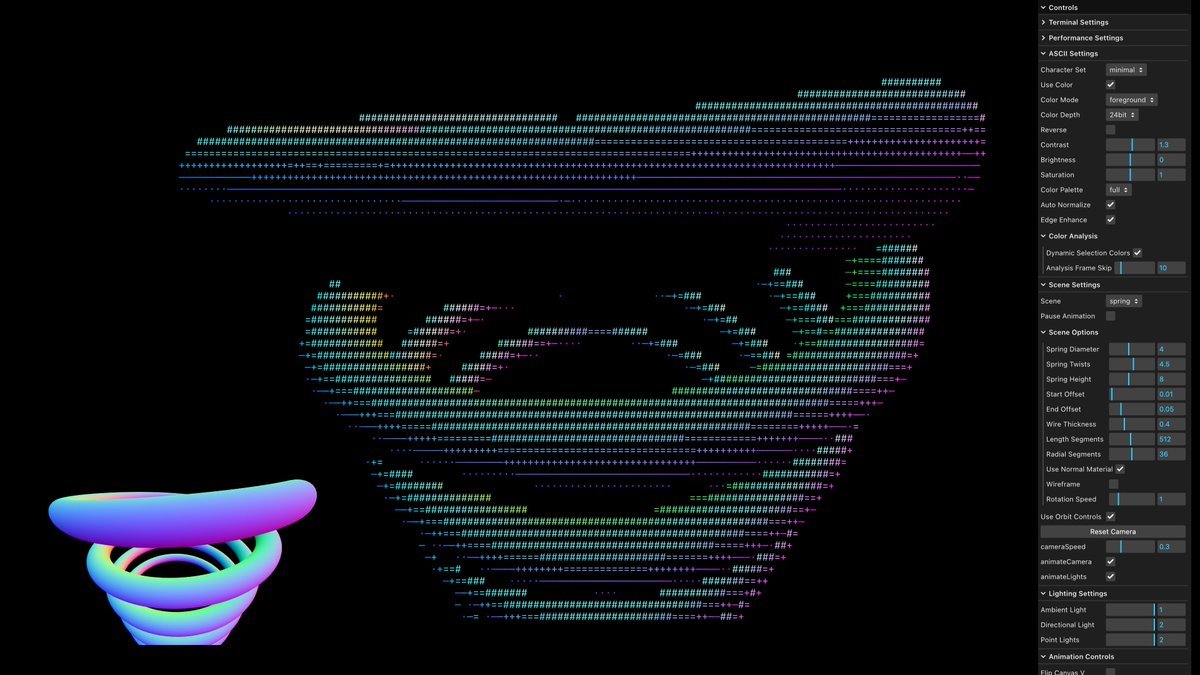 Made an ASCII/ANSI Renderer for #threejs
No shaders... straight up characters on an XTerm instance.
Looks cool as shit.