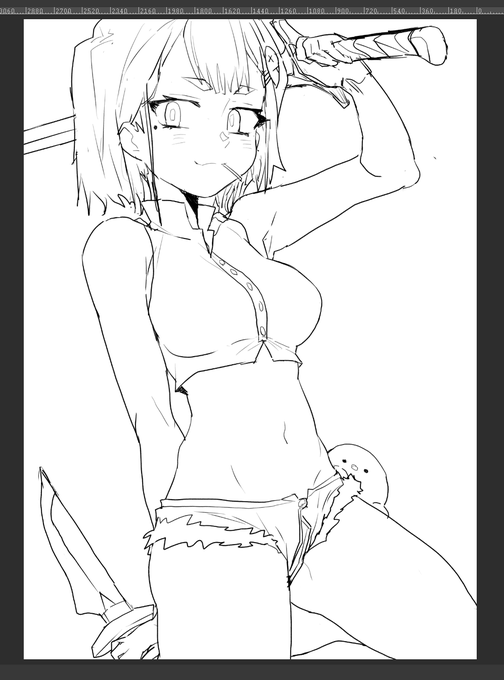 #ほーだんあーと 双剣のいじか ラフ 🐑カキカキ… 