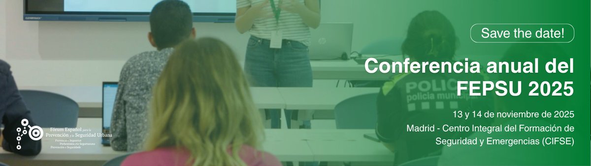 🔔 #SaveTheDate para la nueva edición de la conferencia anual del Fórum Español para la Prevención y la Seguridad Urbana.  

Os esperamos los próximos días 13 y 14 de noviembre en @Madrid para hablar sobre los retos de seguridad y convivencia que enfrentan nuestros territorios.
