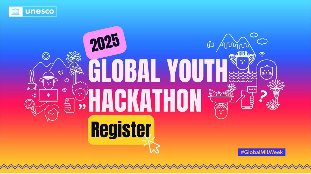 unescoghnatcom's tweet photo. Are you ready to make an impact? 
UNESCO is calling on all youth aged 18 to 30 to collaborate, innovate, and lead with their ideas. 

Join the 2025 Global Youth Hackathon, develop innovative Media and Information Literacy (MIL) projects, and present at the Global MIL Week Conference in Colombia. 

📍Register now: https://t.co/L6MHRYPIOD
✅For more details, visit : https://t.co/pay5Av5JOK
📅Submission deadline: 1 September 2025

#GlobalMILWeek  
#MediaandInfoLiteracy