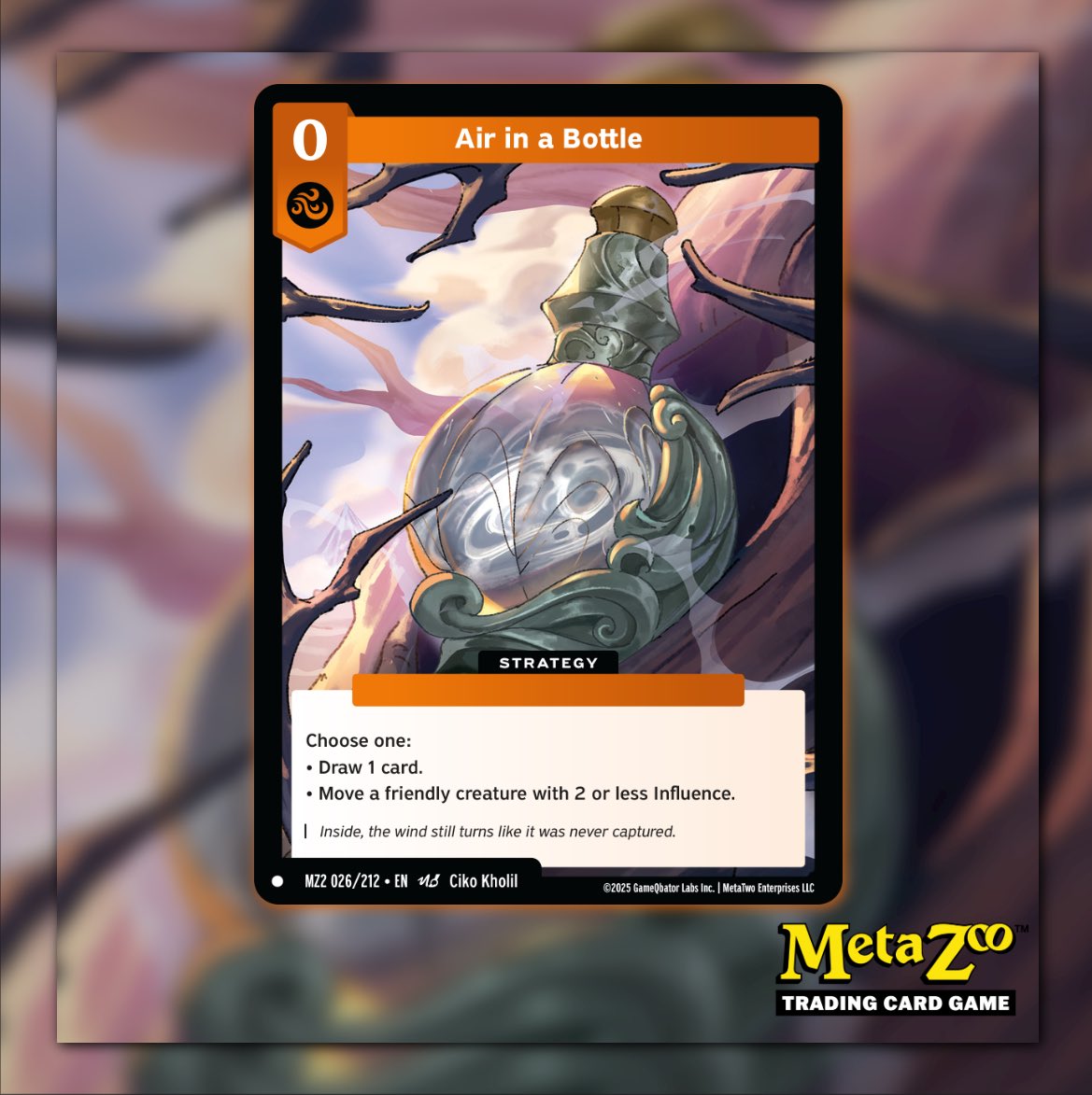 🌀 TORRENTIAL TIDES SPOILER 🌀 

The wind may be bottled, but it’s far from tame. 
Air in a Bottle gives Casters flexible control— Choose to draw a card or move a friendly creature with 2 or less Influence. 
Free to play. Easy to slot. 
Sometimes the strongest strategy is