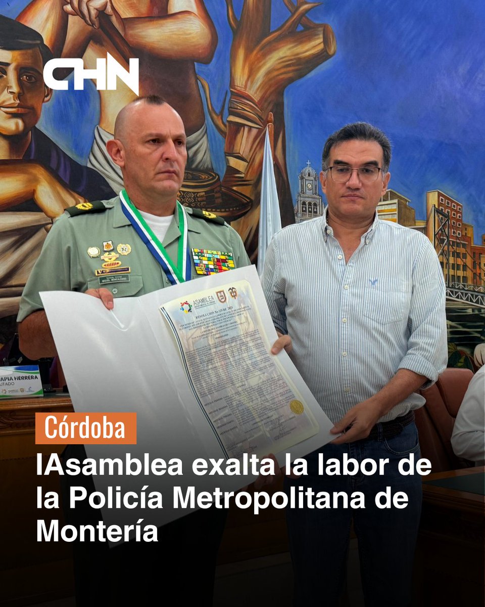#Córdoba I En una ceremonia oficial, la Asamblea Departamental de Córdoba entregó un reconocimiento a miembros de la Policía Metropolitana de Montería por su destacado compromiso con la seguridad y convivencia ciudadana en la capital cordobesa.

<a href="/PoliciaMonteria/">Policía Metropolitana de Montería</a> 
<a href="/AsambleaCor/">Asamblea de Córdoba</a>