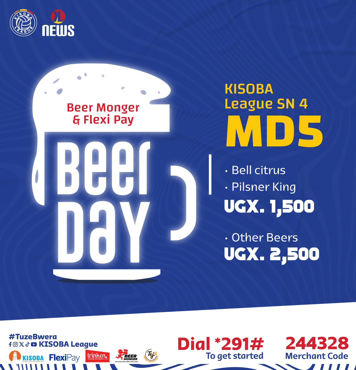 Our return can only mean one thing - Beer day is also back.

Come enjoy a chilled beer as you take in match-day action at as low as Ugx.1500

#KISOBALeagueSnIV || #KLBeachFinale🏖️