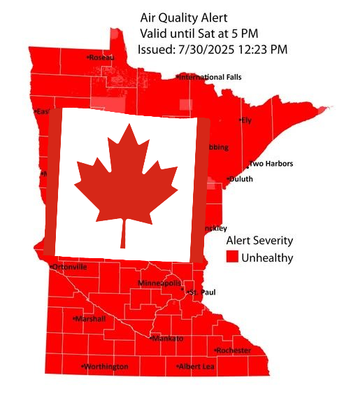 The Canadian government, by its dereliction, and Canadian arsonists, by their intent, have hijacked the lungs of 5 million Minnesotans. 

When will it stop?

If you represent me in the county, state or federal government I expect a little more effort, please.