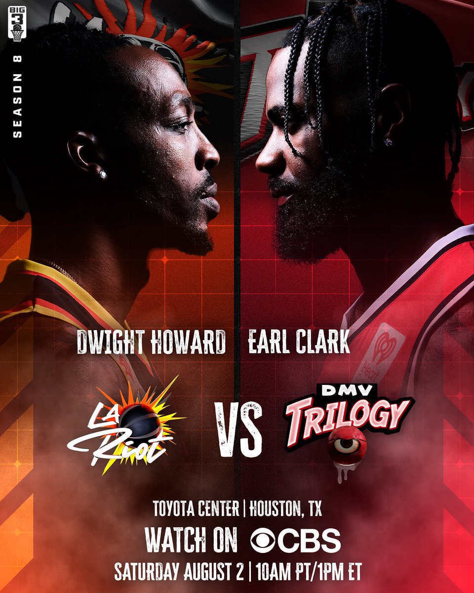 BIG3 (@thebig3) on Twitter photo Two dominant bigs in a high-stakes showdown. @dwighthoward leads <a href="/LosAngelesRiot/">LA Riot</a> into battle against Earl Clark and <a href="/BIG3_Trilogy/">TRILOGY</a>. Tune in on <a href="/CBSSports/">CBS Sports</a> at 1 PM ET. <a href="/iHeartRadio/">iHeartRadio</a> Two dominant bigs in a high-stakes showdown. @dwighthoward leads <a href="/LosAngelesRiot/">LA Riot</a> into battle against Earl Clark and <a href="/BIG3_Trilogy/">TRILOGY</a>. Tune in on <a href="/CBSSports/">CBS Sports</a> at 1 PM ET. <a href="/iHeartRadio/">iHeartRadio</a>