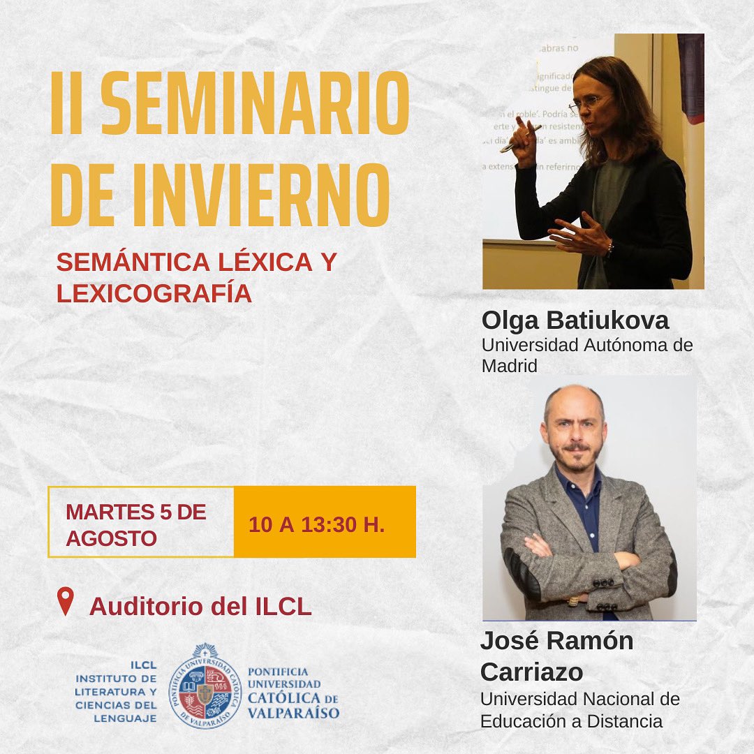 DocLingPUCV's tweet image. 💫Les invitamos al &quot;II Seminario de Invierno en Semántica Léxica y Lexicografía&quot; organizado por nuestro Doctorado en Lingüística PUCV.

Más ℹ️👇

#pucv #lexicografia #linguistica
