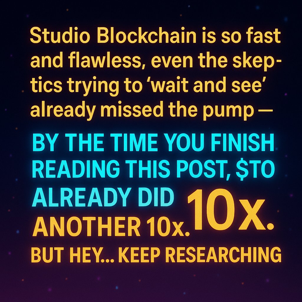 Venkatesh_R_R's tweet photo. "Studio Blockchain is so fast and flawless, even the skeptics trying to ‘wait and see’ already missed the pump, by the time you finish reading this post, $STO already did another 10x. But hey… keep researching."
Want me to turn this into a bold?

@StudioPlatforms @LexOnStudio https://t.co/S75O4rklv8