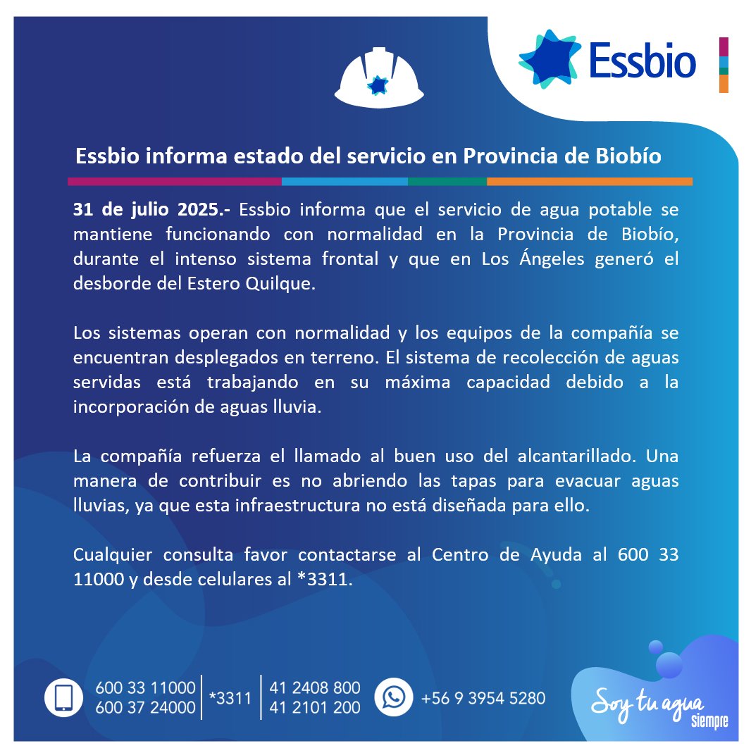 Informamos estado del servicio en la #ProvinciadeBiobío producto del intenso sistema frontal.