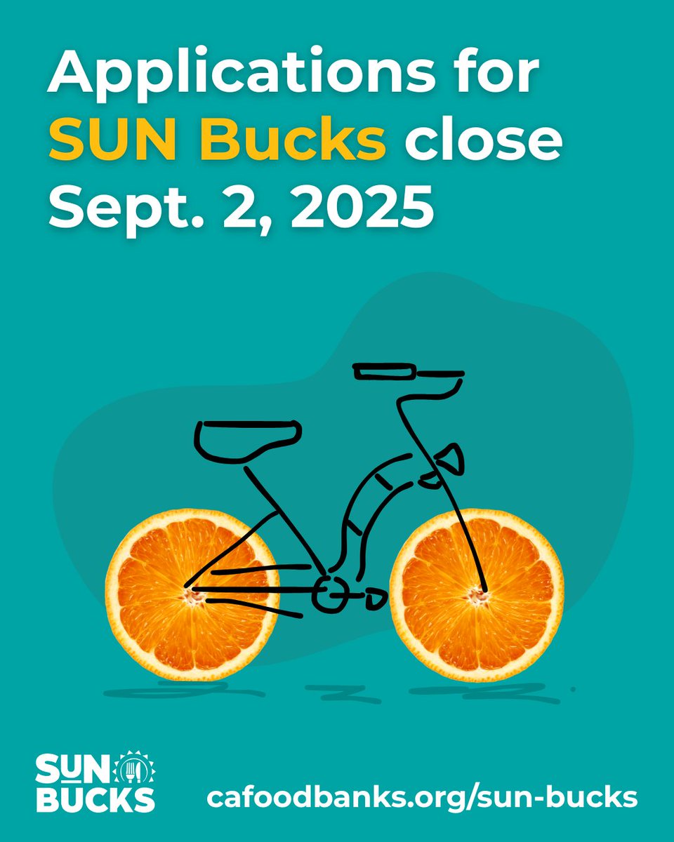 ☀️ Not all kids are automatically enrolled in #SUNBucks — some families need to apply through their school!

Make sure to submit your Universal Benefits Application by September 2, 2025 to unlock summer grocery benefits. 🥦🍎🛒

Need help? Visit: cafoodbanks.org/sun-bucks?utm_…