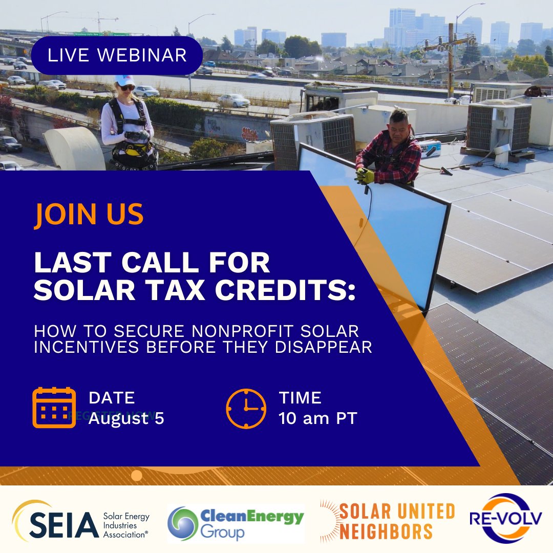 Solar United Neighbors (@solarneighbors) on Twitter photo Now is the time to act to secure a 30% rebate on a solar system for your nonprofit.
Join <a href="/RE_volv/">RE-volv</a>'s upcoming webinar to learn how nonprofits can claim the IRA’s solar tax credits in 2025
➡️ us02web.zoom.us/webinar/regist…
<a href="/CleanEnergyGrp/">Clean Energy Group</a> <a href="/SEIA/">Solar and Storage Industry</a> #CleanEnergy Now is the time to act to secure a 30% rebate on a solar system for your nonprofit.
Join <a href="/RE_volv/">RE-volv</a>'s upcoming webinar to learn how nonprofits can claim the IRA’s solar tax credits in 2025
➡️ us02web.zoom.us/webinar/regist…
<a href="/CleanEnergyGrp/">Clean Energy Group</a> <a href="/SEIA/">Solar and Storage Industry</a> #CleanEnergy