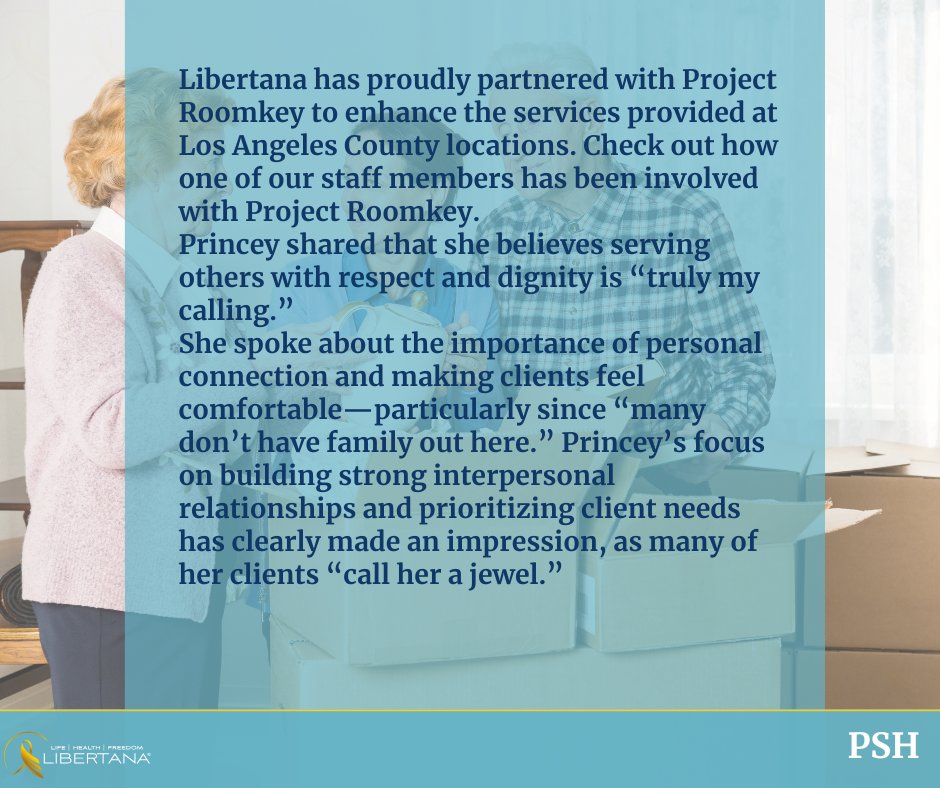 libertana's tweet image. Building trust, one connection at a time. 💙 Through our Project Roomkey partnership, Libertana supports clients with compassion and care. At Libertana, dignity and respect guide everything we do. #PSH #ProjectRoomkey #Seniorhome #HomeWithHeart