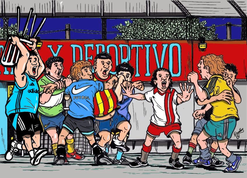 “…Noooo algo tranqui! Nos juntamos los viernes a correr un rato, de paso nos vemos  y pasamos un lindo momento…”

#futbol #elbarrio #elclub #lospibes #picadito #fulbito #sepico #Diegolan #Dibujos